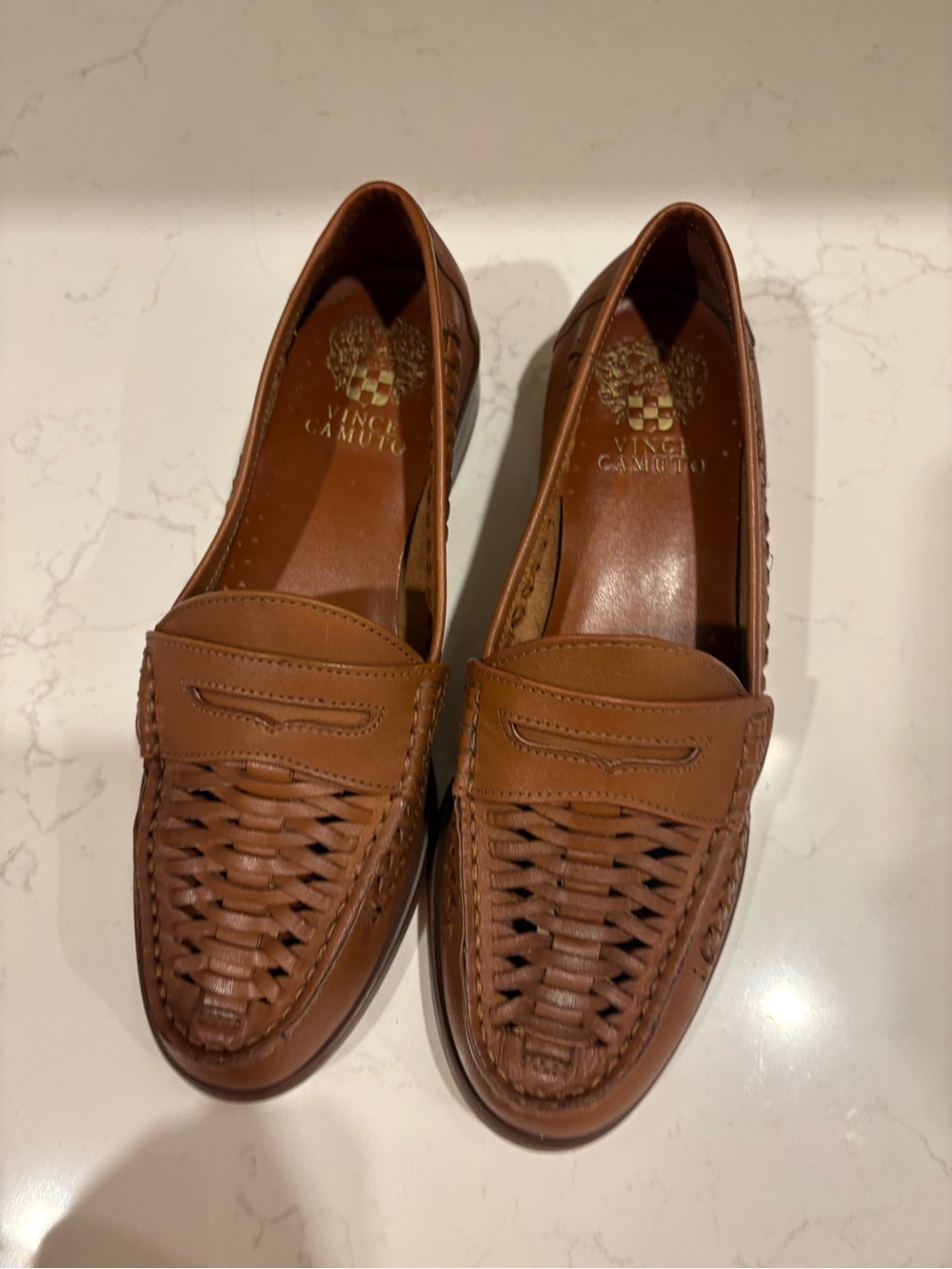 Vince Camuto Calie loafer, Brown Woven Leather Penny Loafer - Picture 9 of 11